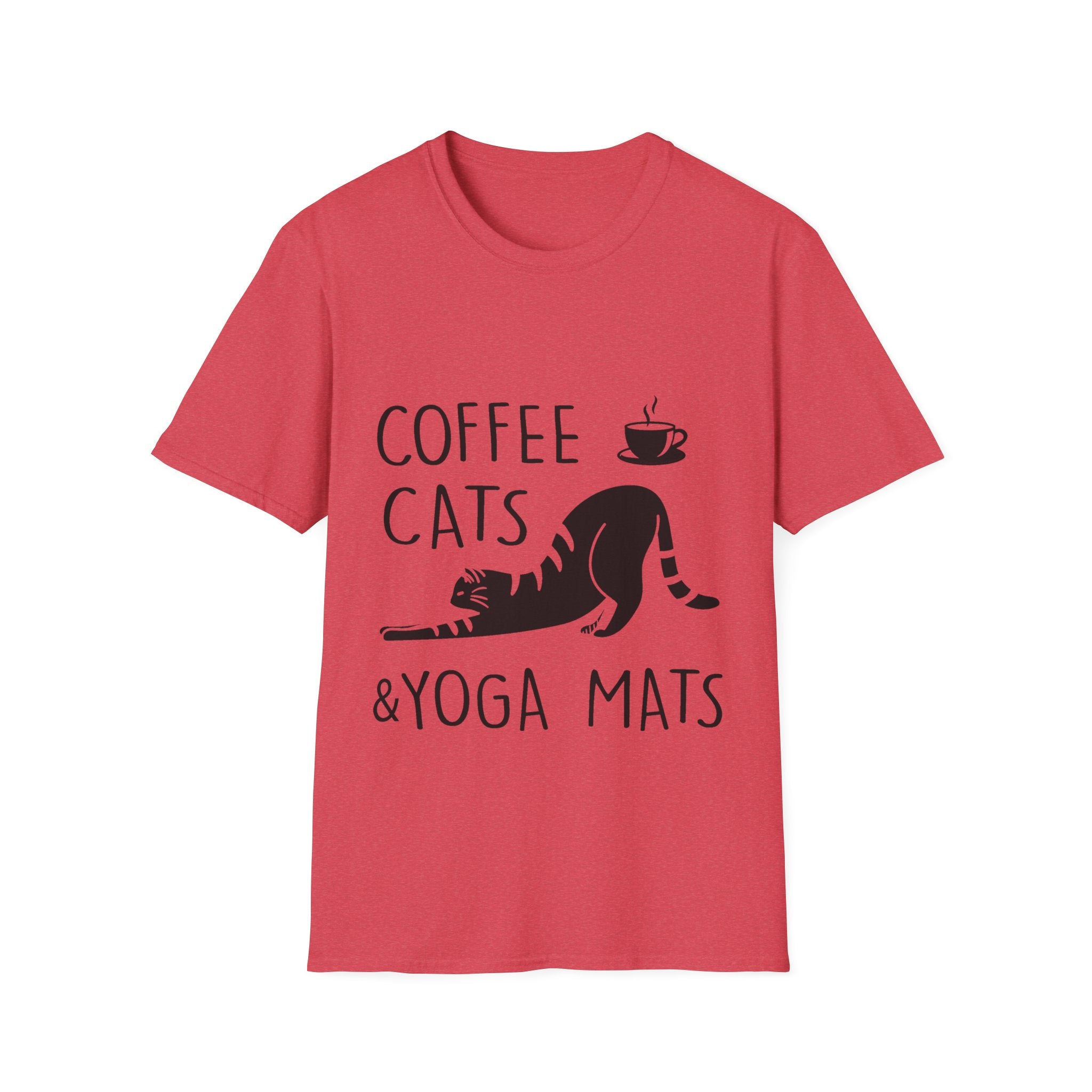 Coffee, Cats, and Yoga Mats T-Shirt: Cozy and Zen!