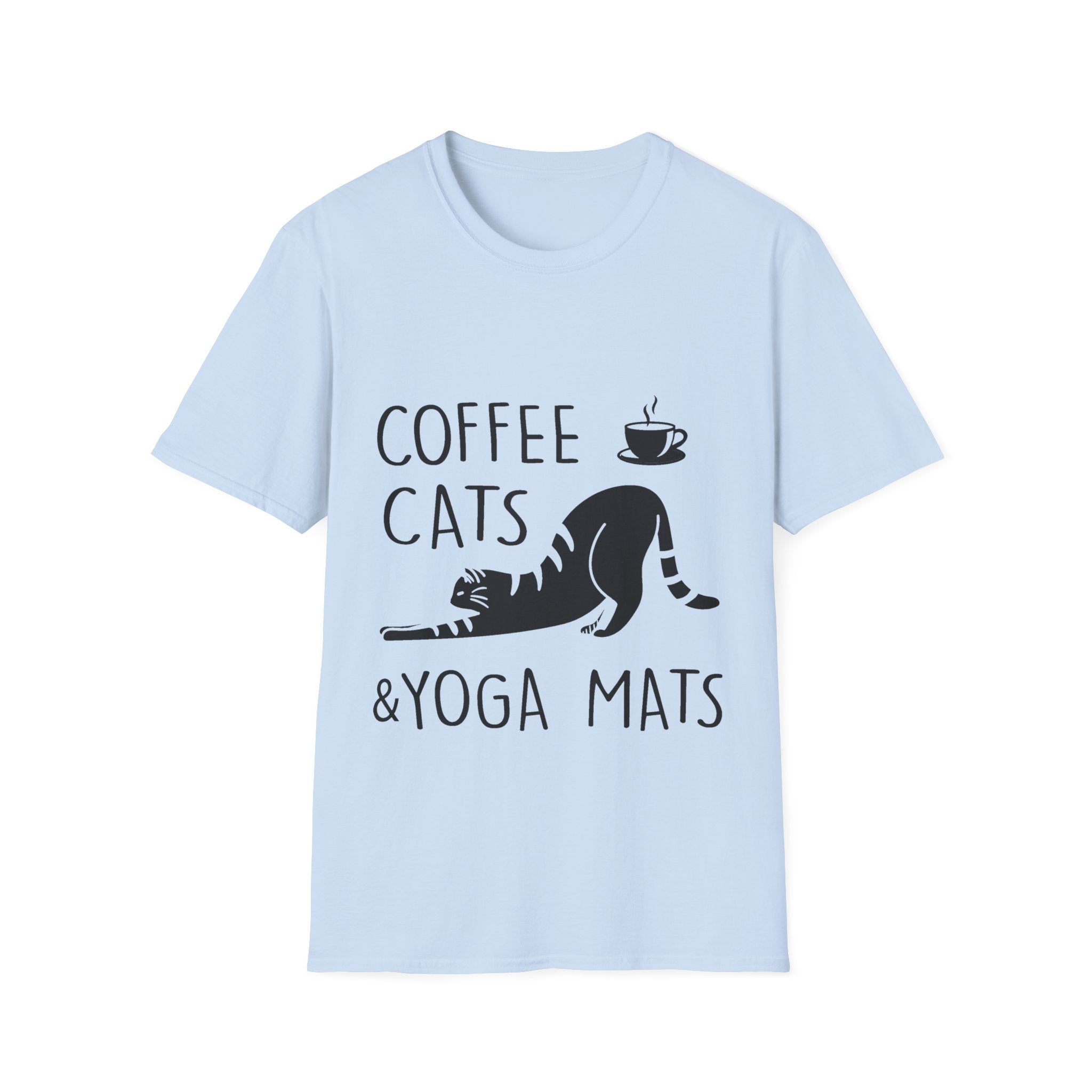 Coffee, Cats, and Yoga Mats T-Shirt: Cozy and Zen!