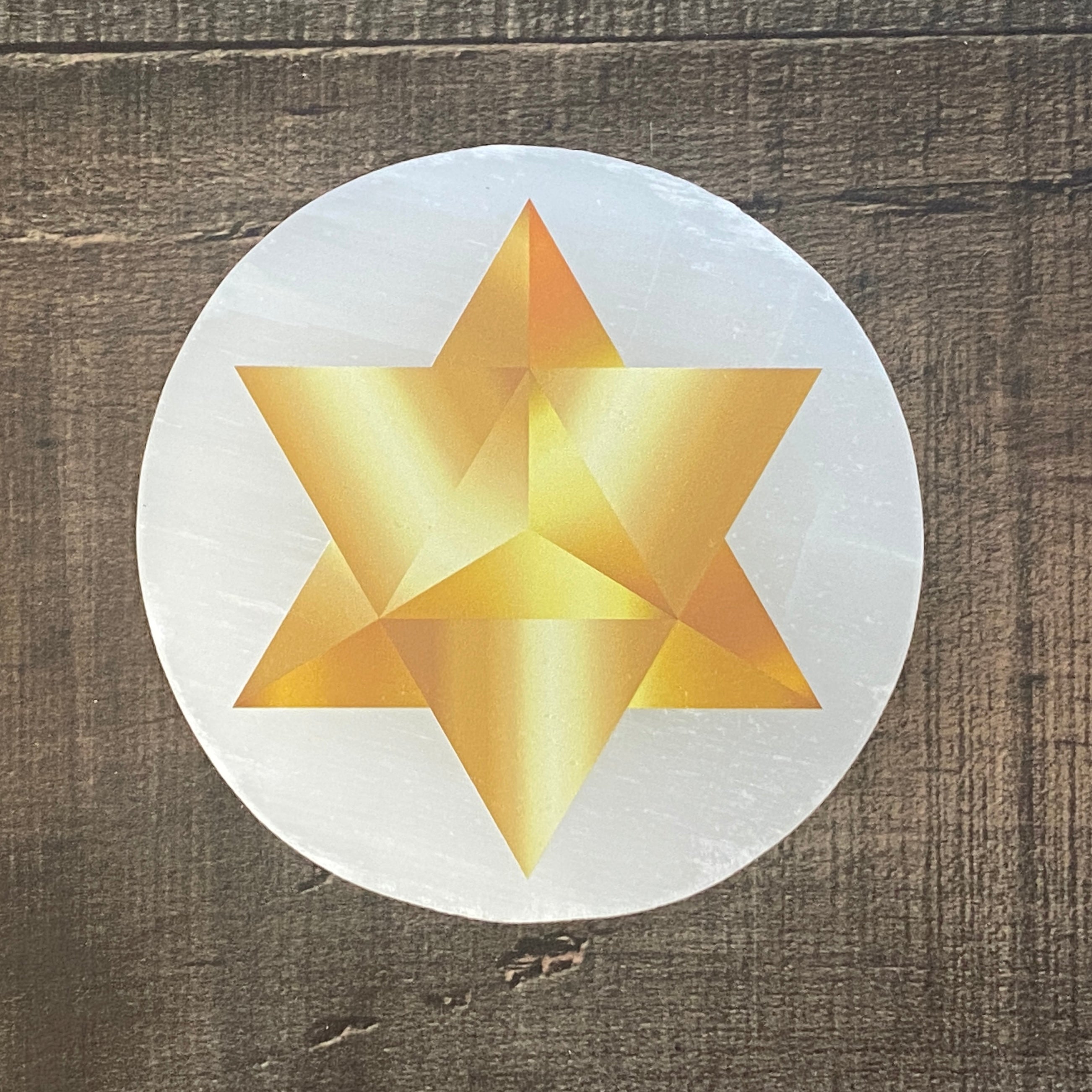 Merkaba Selenite Disc - Gold