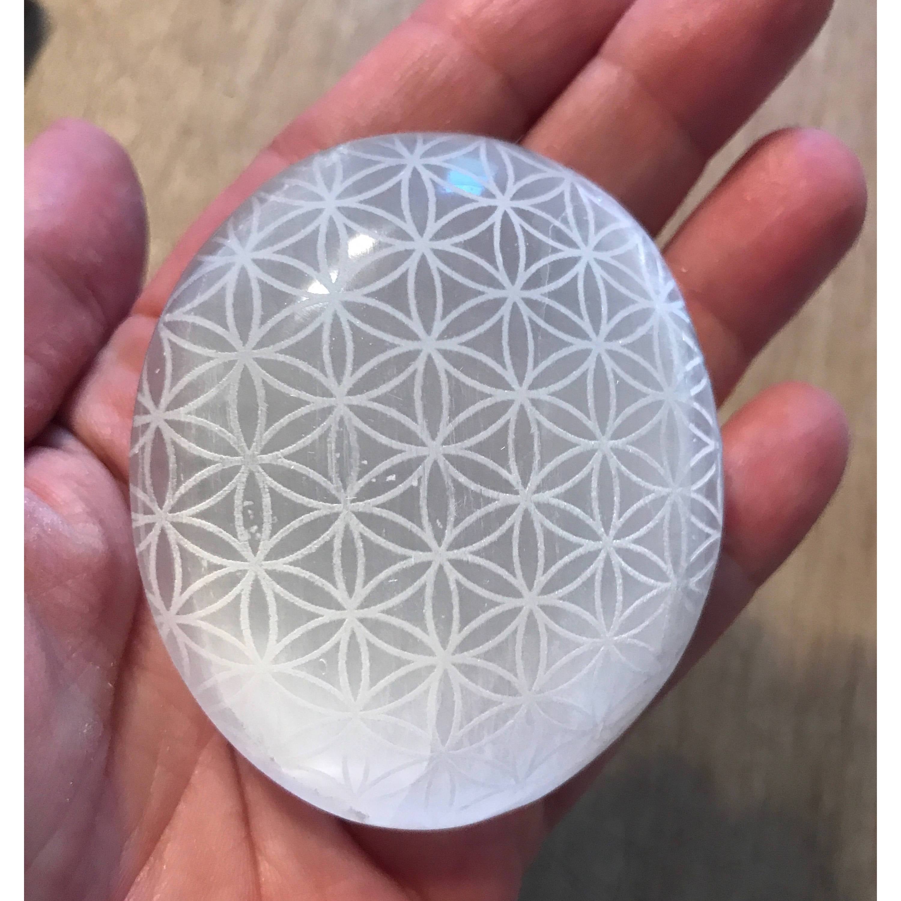 Flower of Life Selenite Palmstone