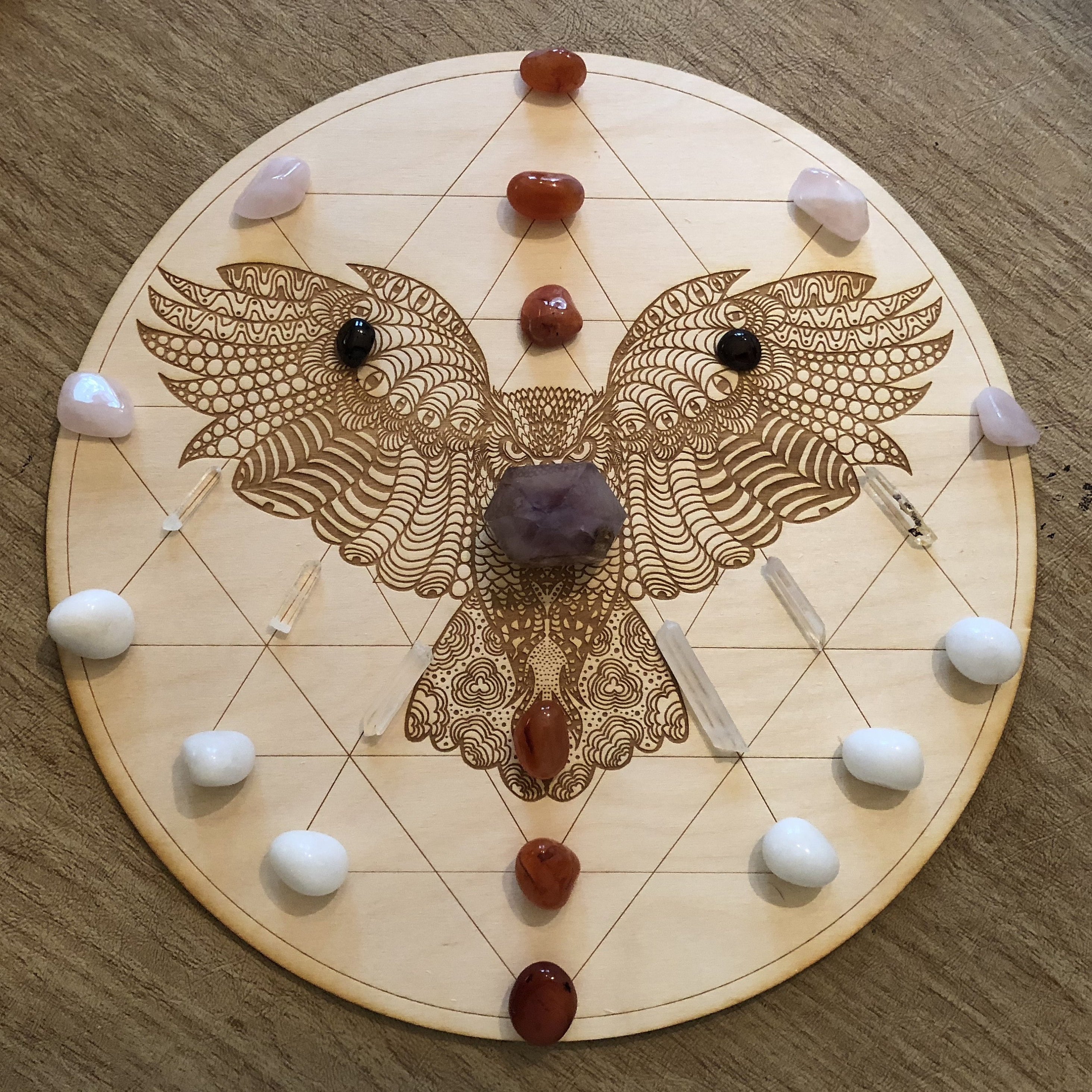 Owl Sri Yantra Crystal Grid