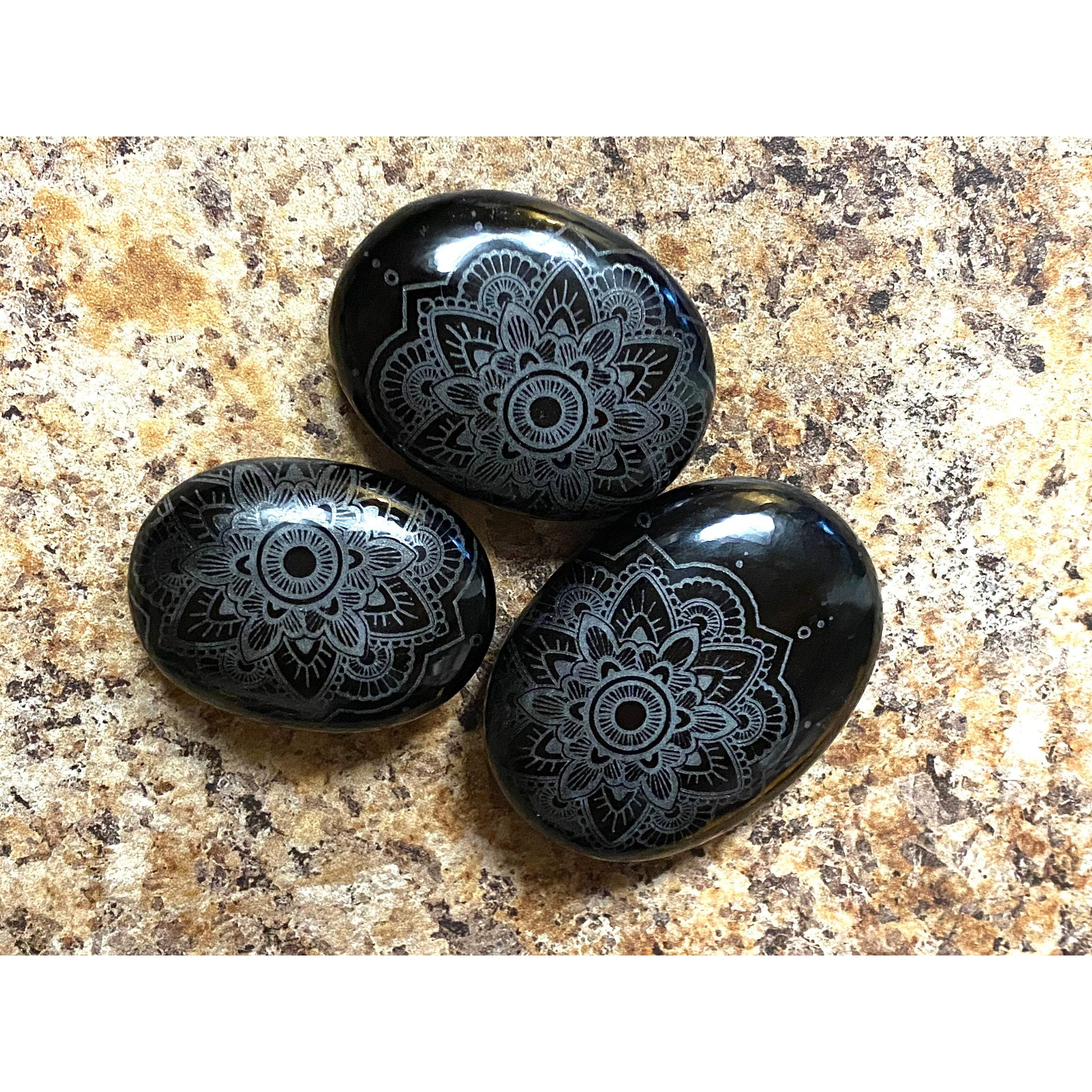 Black Obsidian Mandala Palm Stone