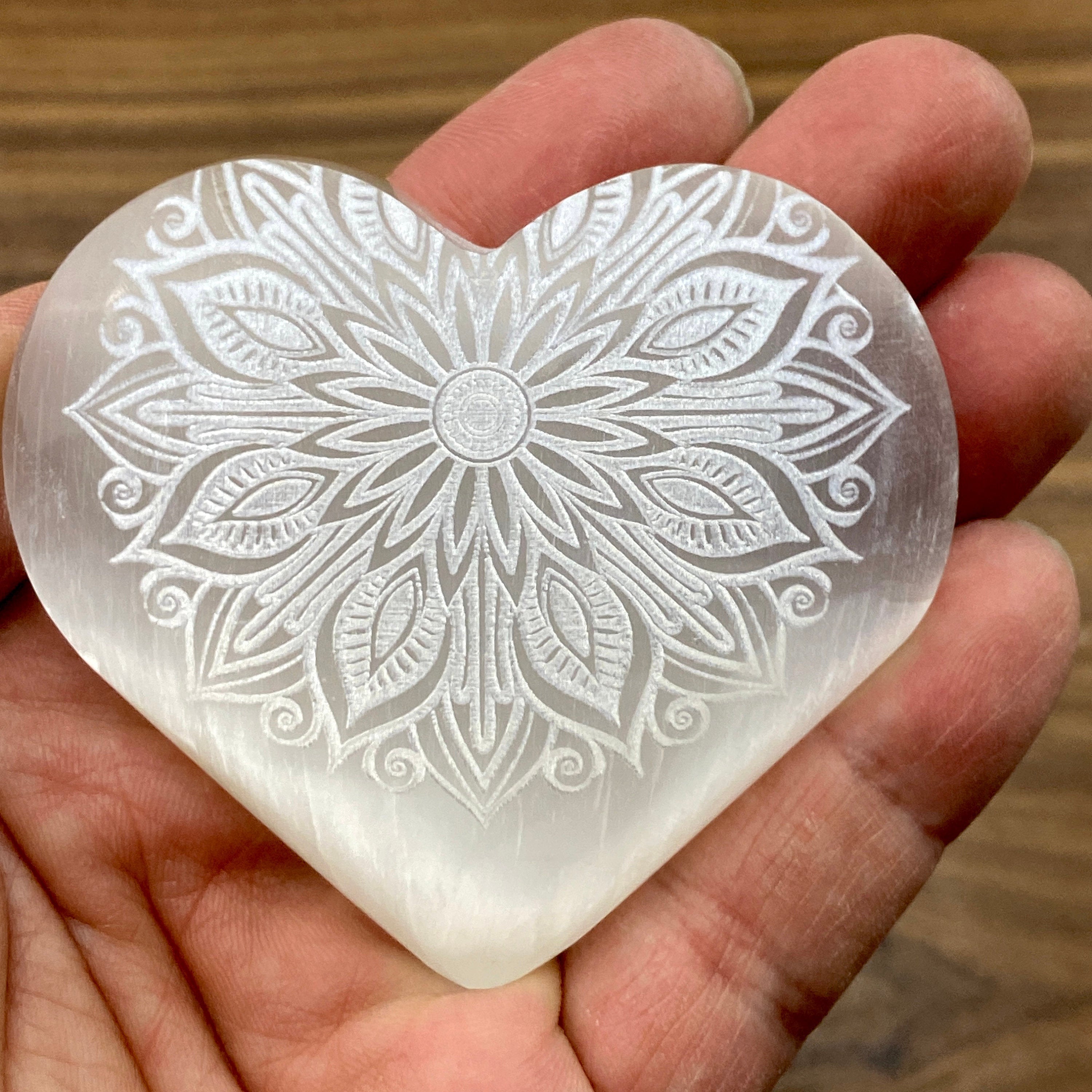 Selenite Heart Laser Engraved Mandala #1