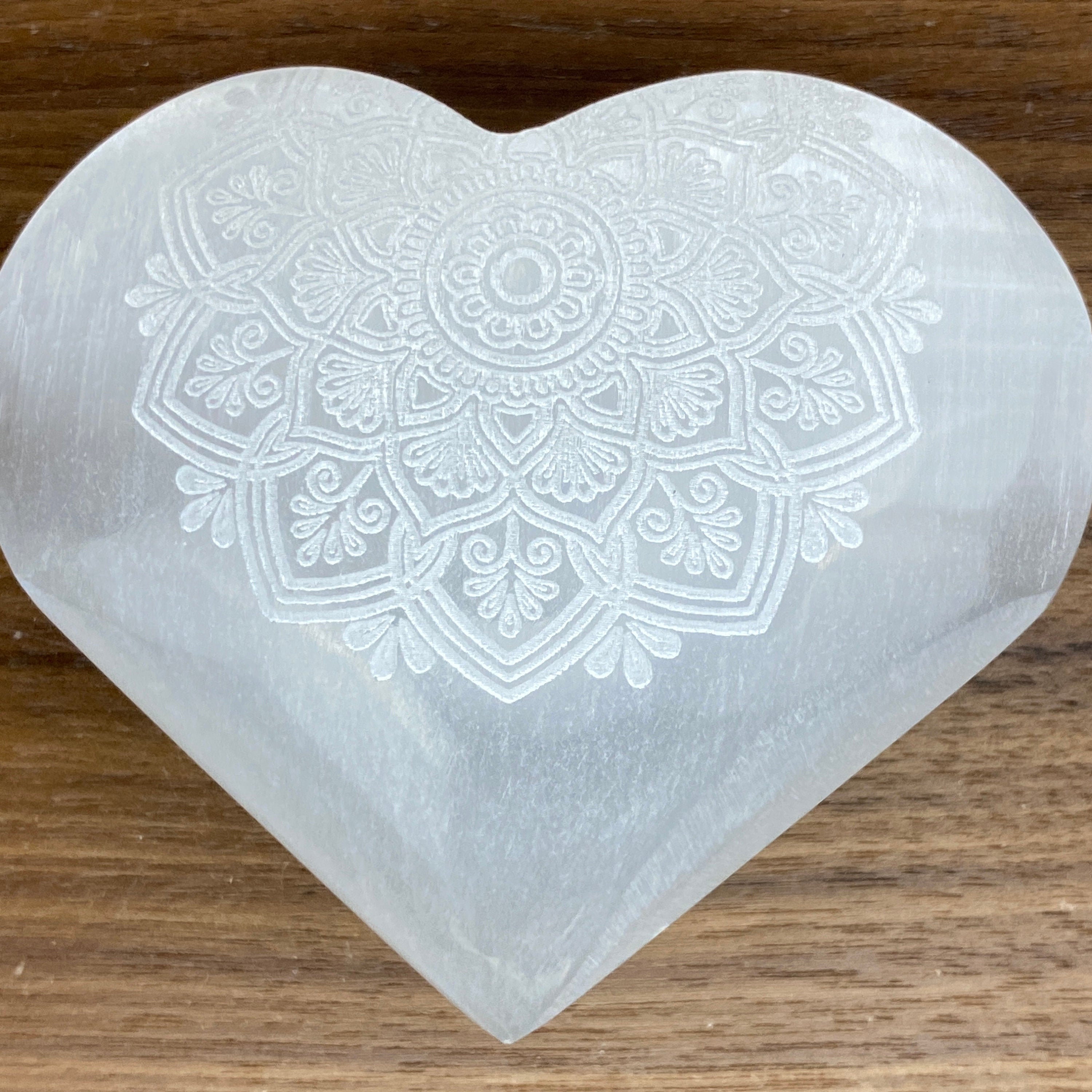 Selenite Heart Laser Engraved Mandala #3