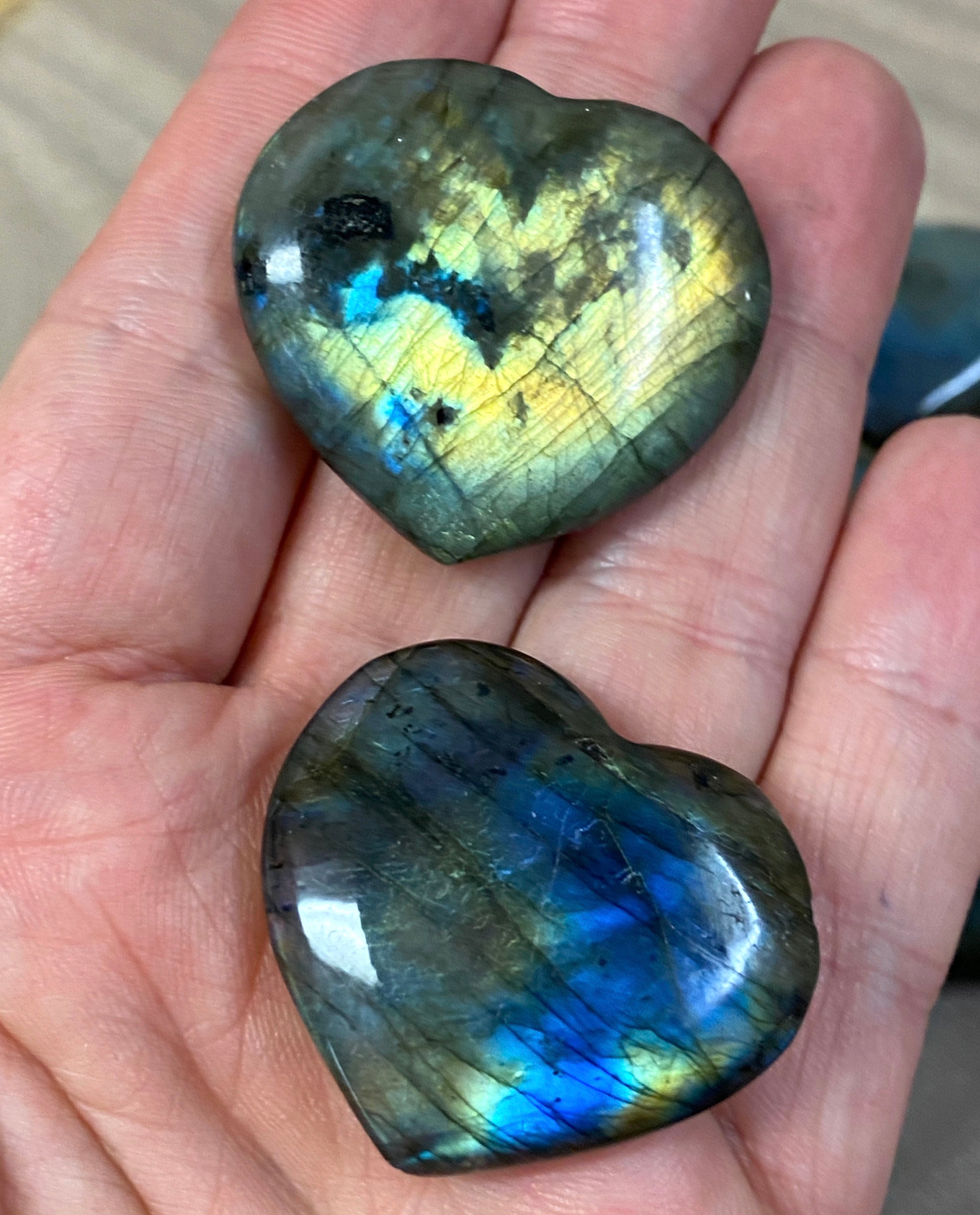 Labradorite HEARTS from Madagascar - 3 to 4 Centimeters - Crystal Hearts - Third Eye Stone - Healing Crystals  Healing Stones