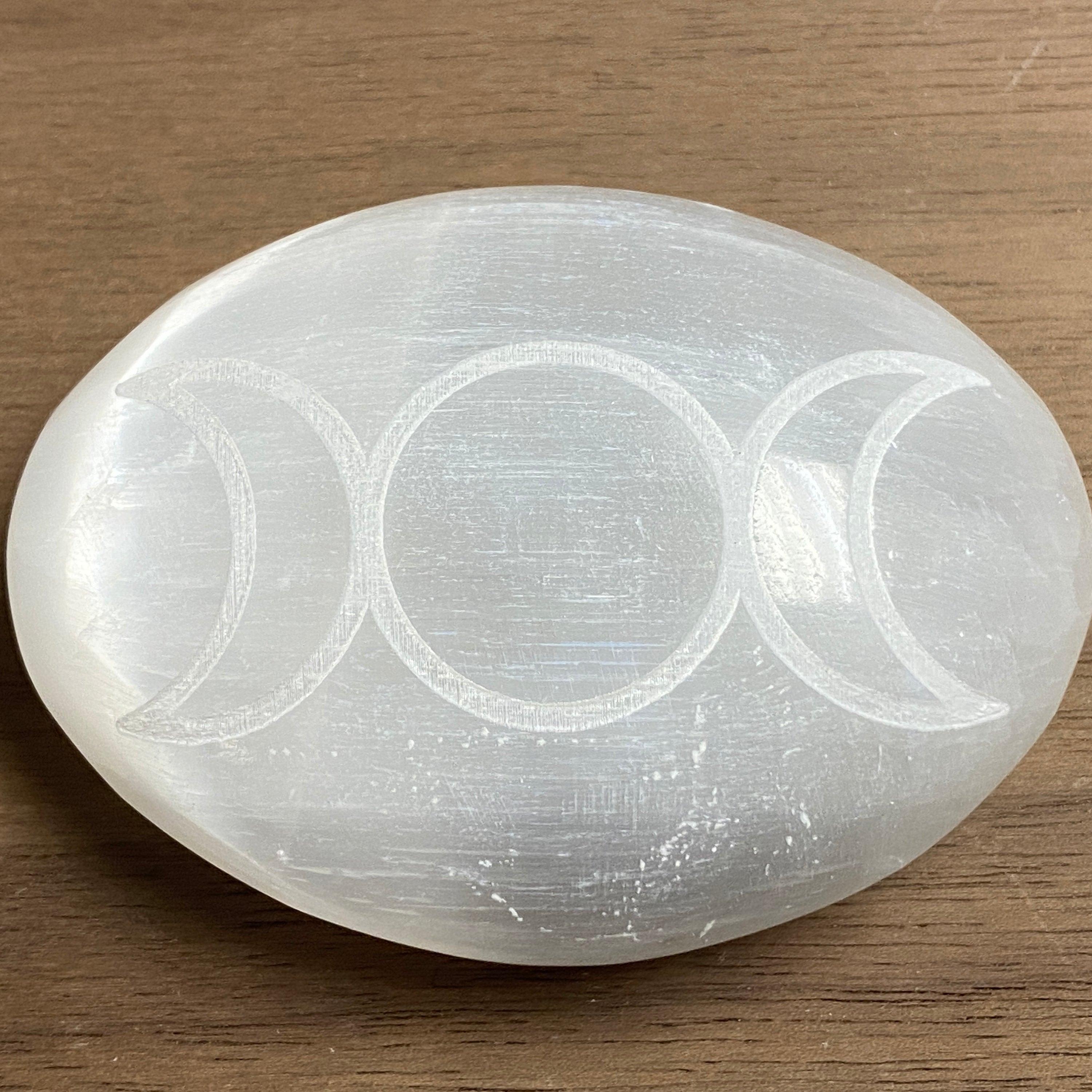Triple Moon Selenite Palmstone