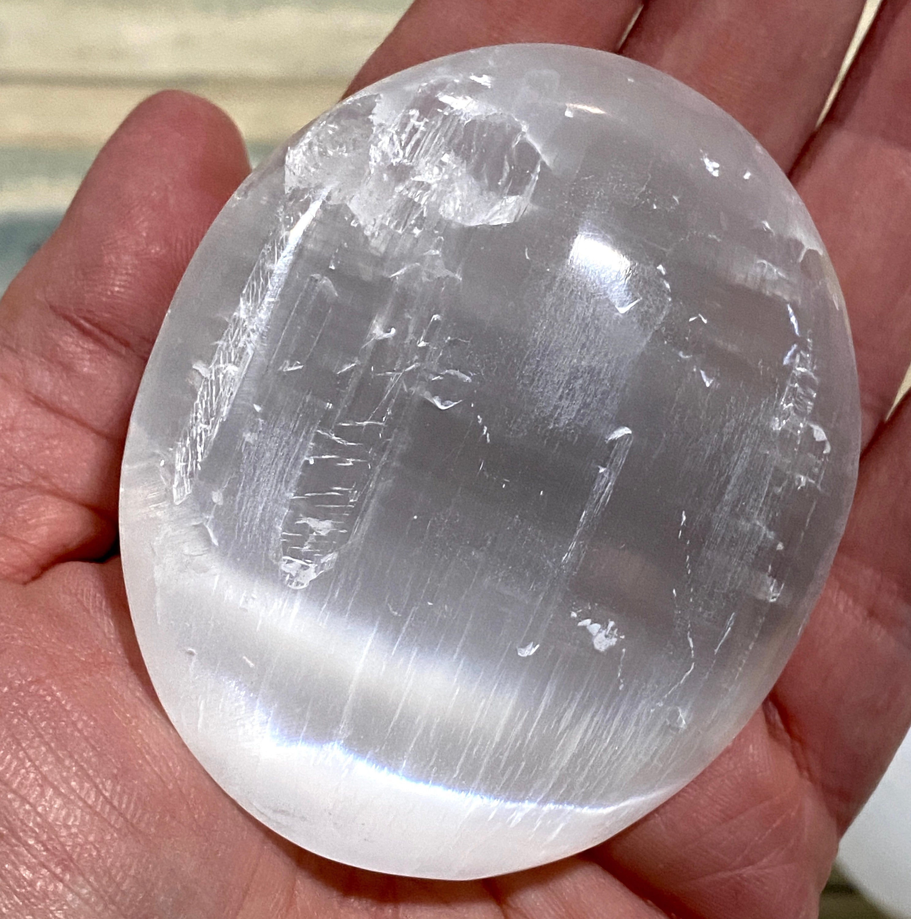 Selenite Palmstone Morocco - Selenite Palm Stone - Crown Chakra Crystal - High Vibration- Cleansing - Energy Healing - 7th Chakra - Reiki