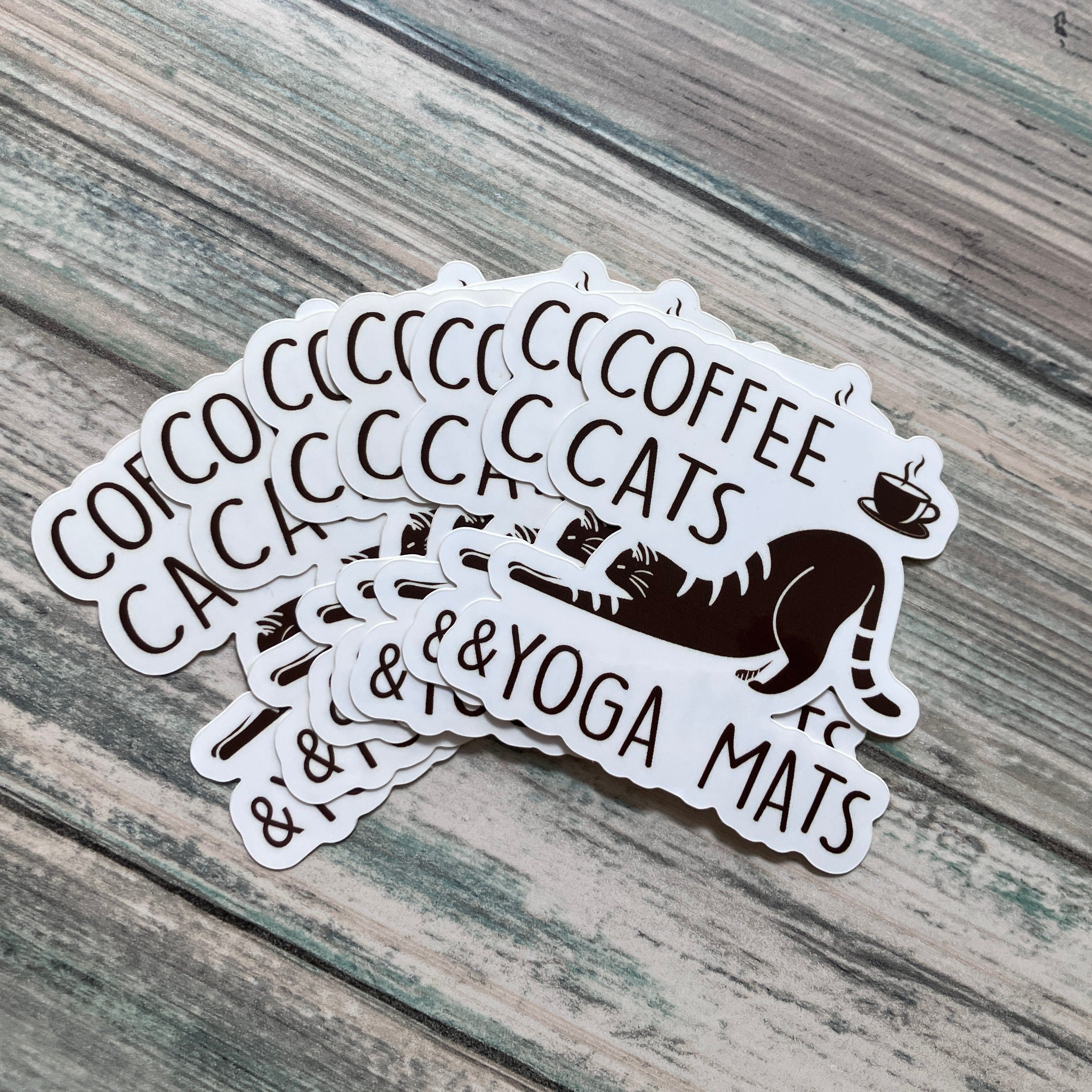 Coffee Cats & Yoga Mats Sticker - Vinyl Sticker - Cat Sticker - Yoga Sticker - Coffee Sticker - Water Bottle Sticker - Laptop Sticker