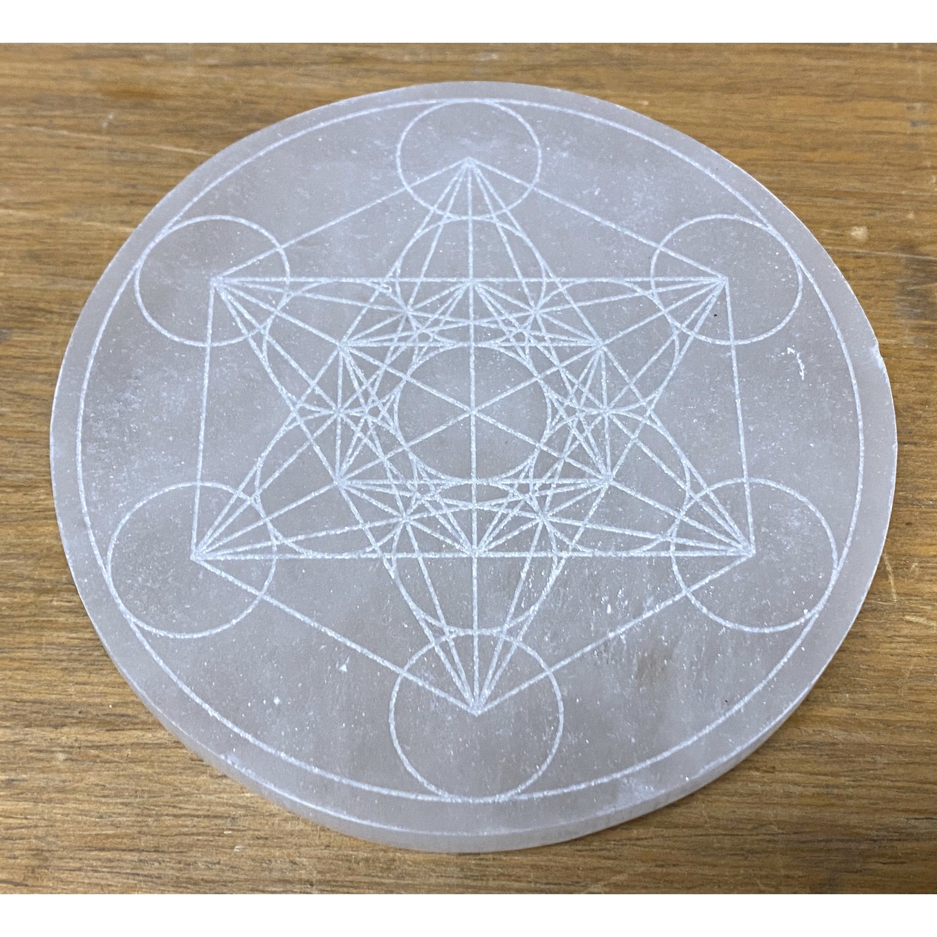 Metatron's Cube Selenite Laser Engraved Charging Disc