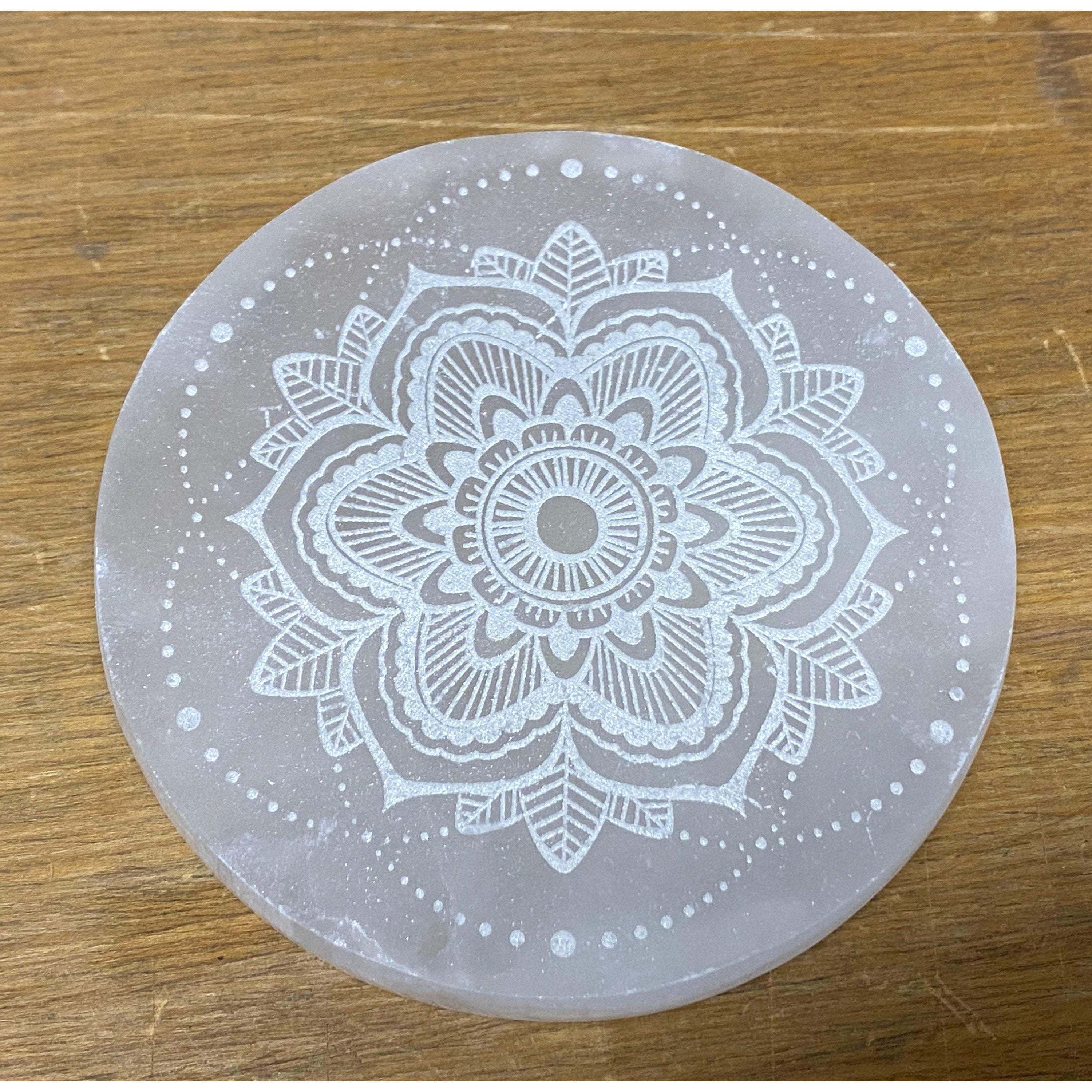 Mandala Selenite Engraved Charging Disc