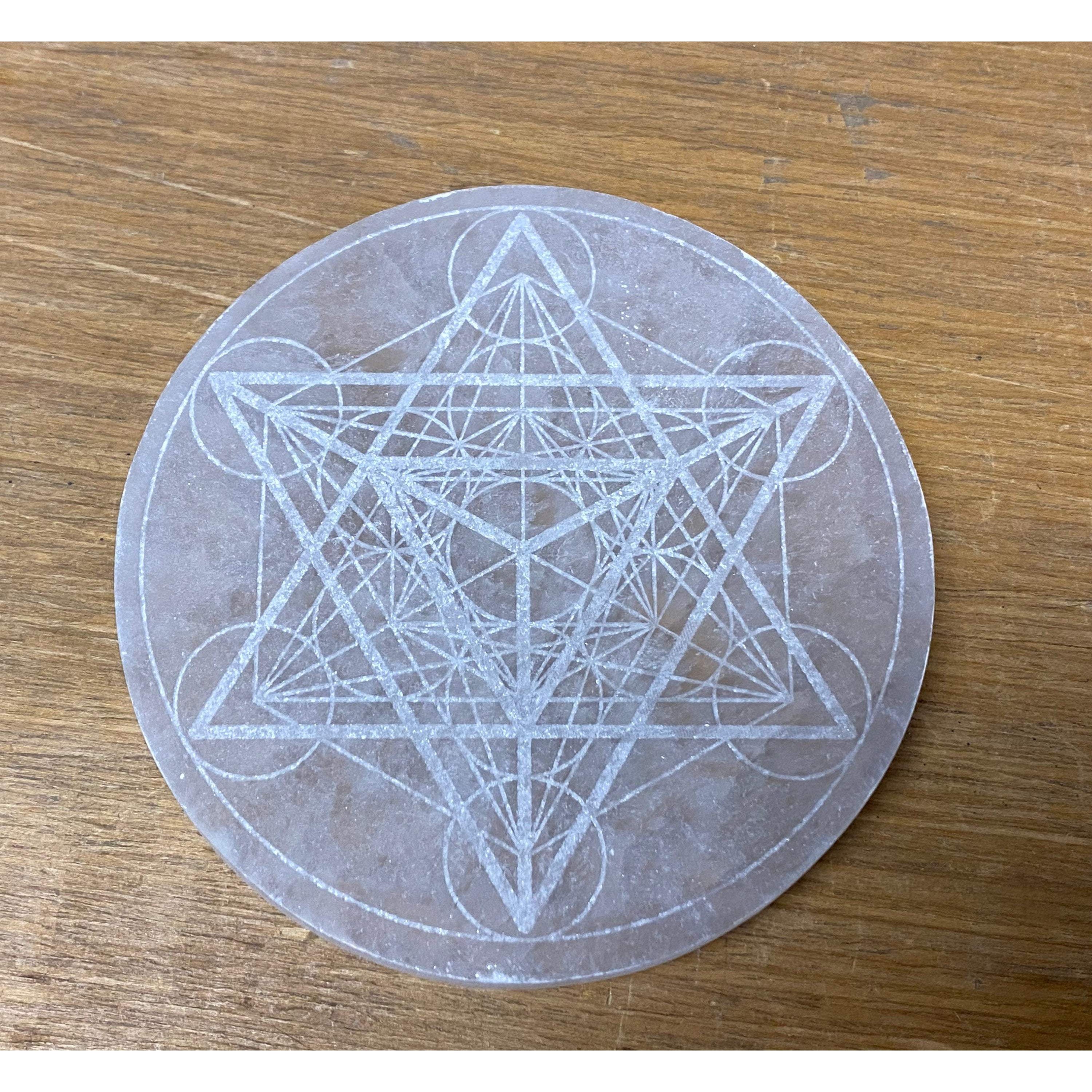 Merkaba Metatron's Cube Selenite Laser Engraved Charging Disk
