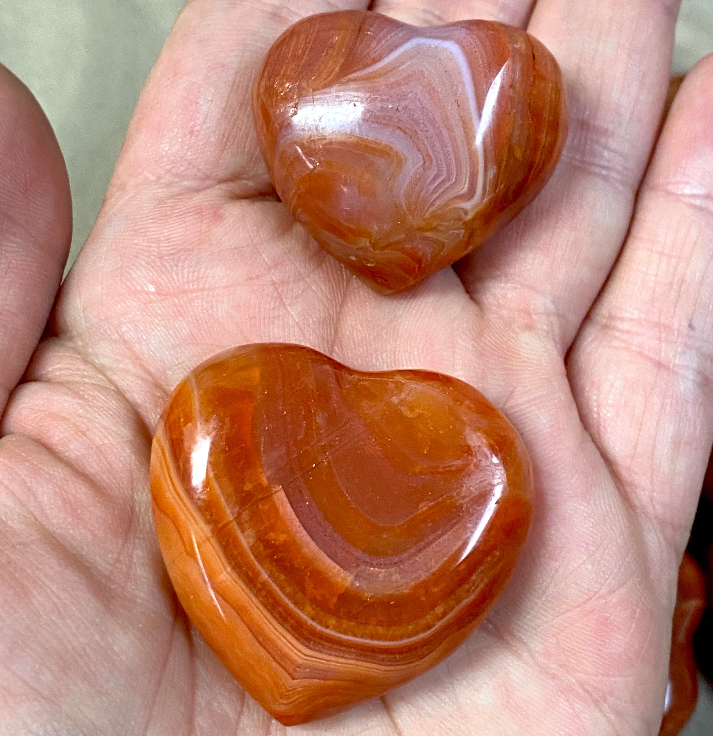 Carnelian HEARTS Madagascar - 2 to 4 Centimeters Carnelian Hearts -  Root Chakra Crystal - Sacral Chakra Stone - Healing Crystals and stones