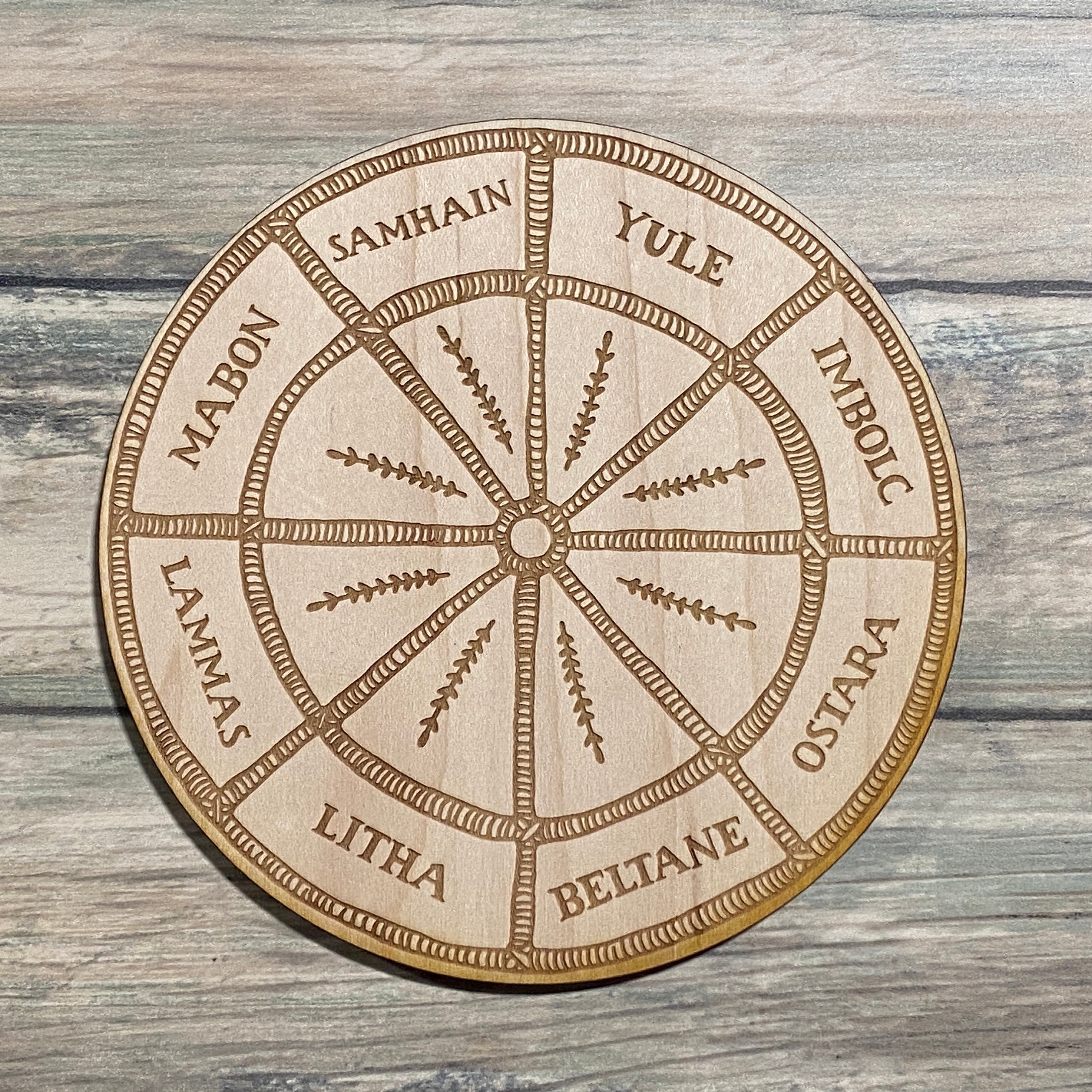 Wheel of the Year   - Altar Decoration - Wood Crystal Grid - Wheel of the Year Crystal Grid