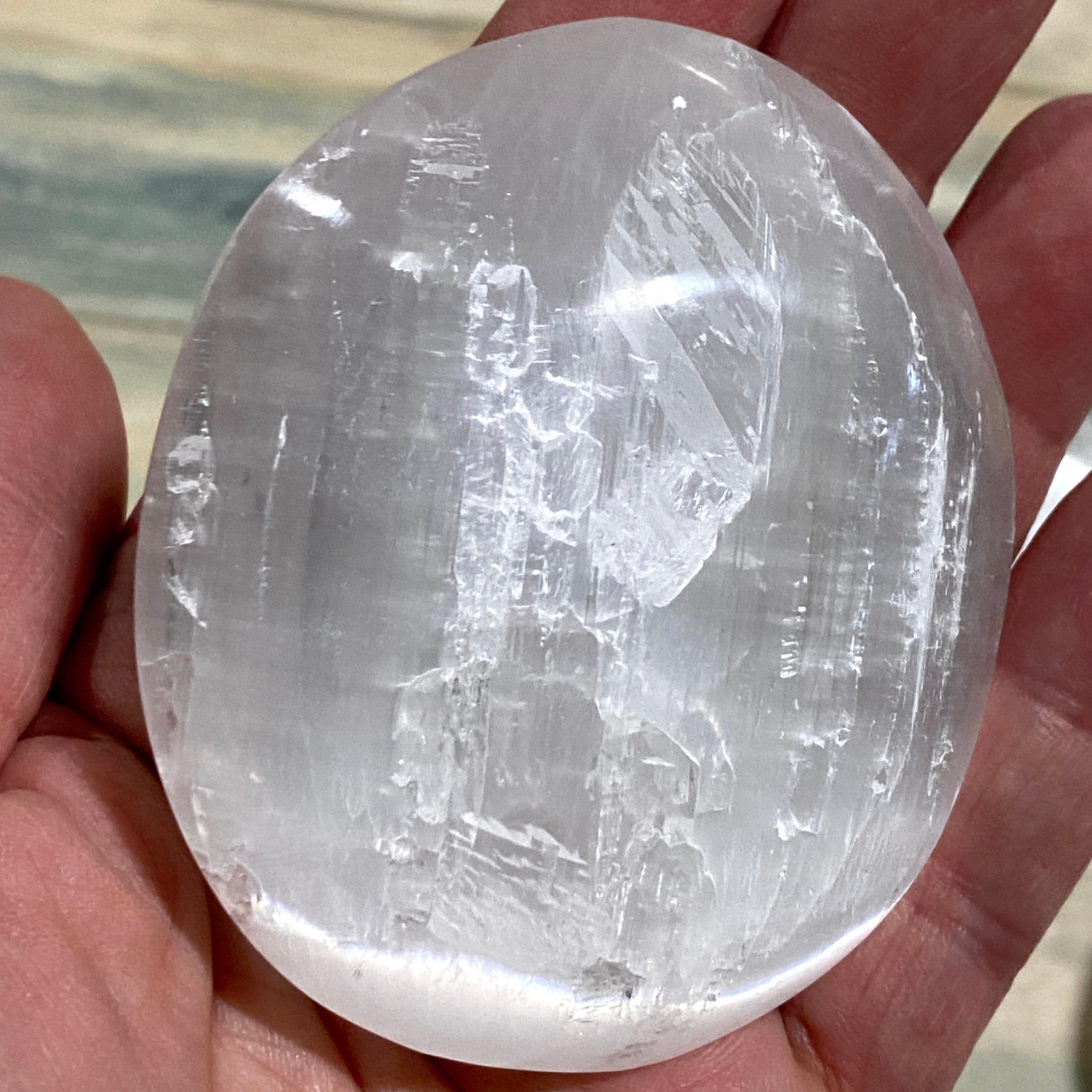 Selenite Palmstone Morocco - Selenite Palm Stone - Crown Chakra Crystal - High Vibration- Cleansing - Energy Healing - 7th Chakra - Reiki