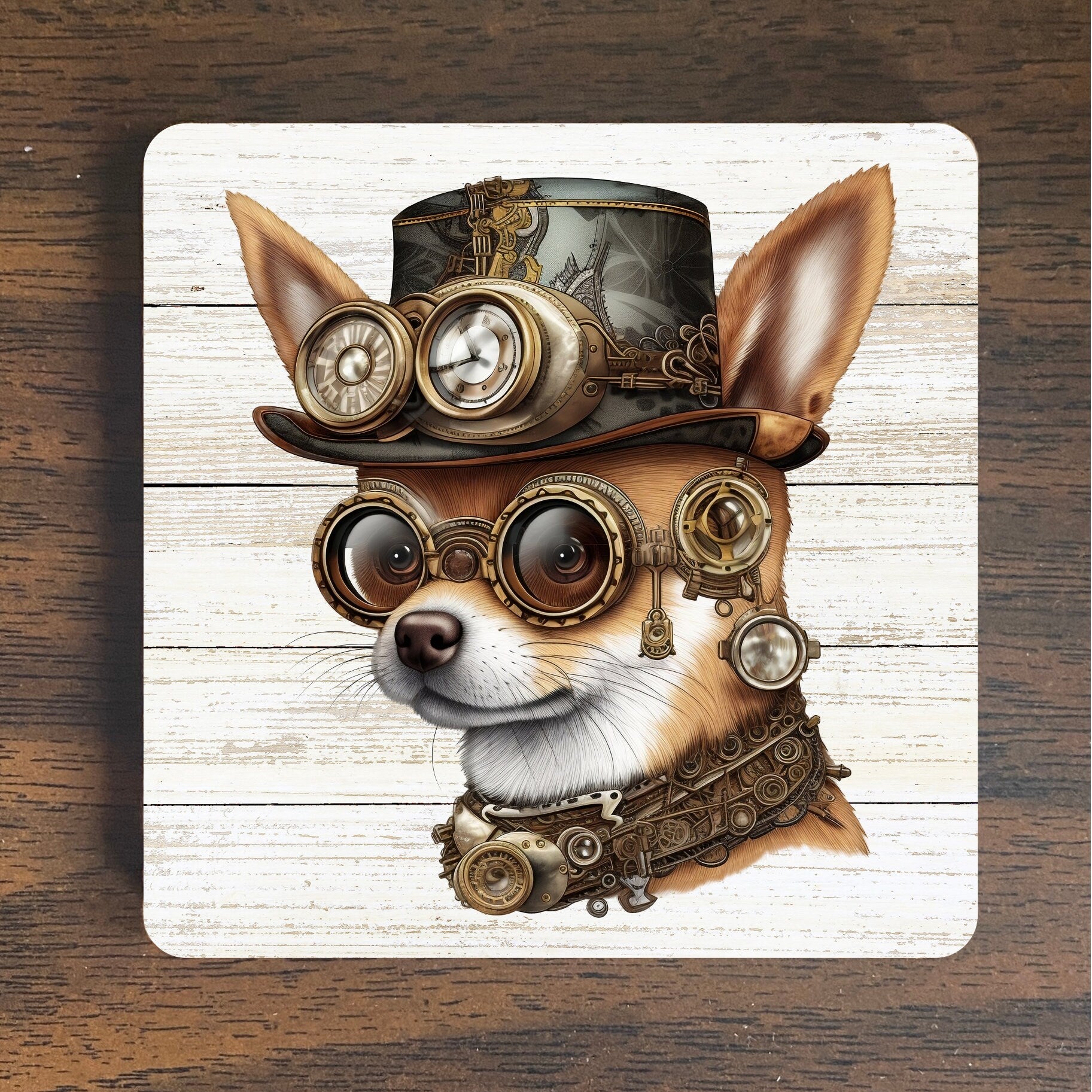 Steampunk Pup Magnet - Charming Chihuahua with a Mechanical Twist - Chihuahua Magnet - Steampunk Magnet - Chihuahua Steampunk Magnet