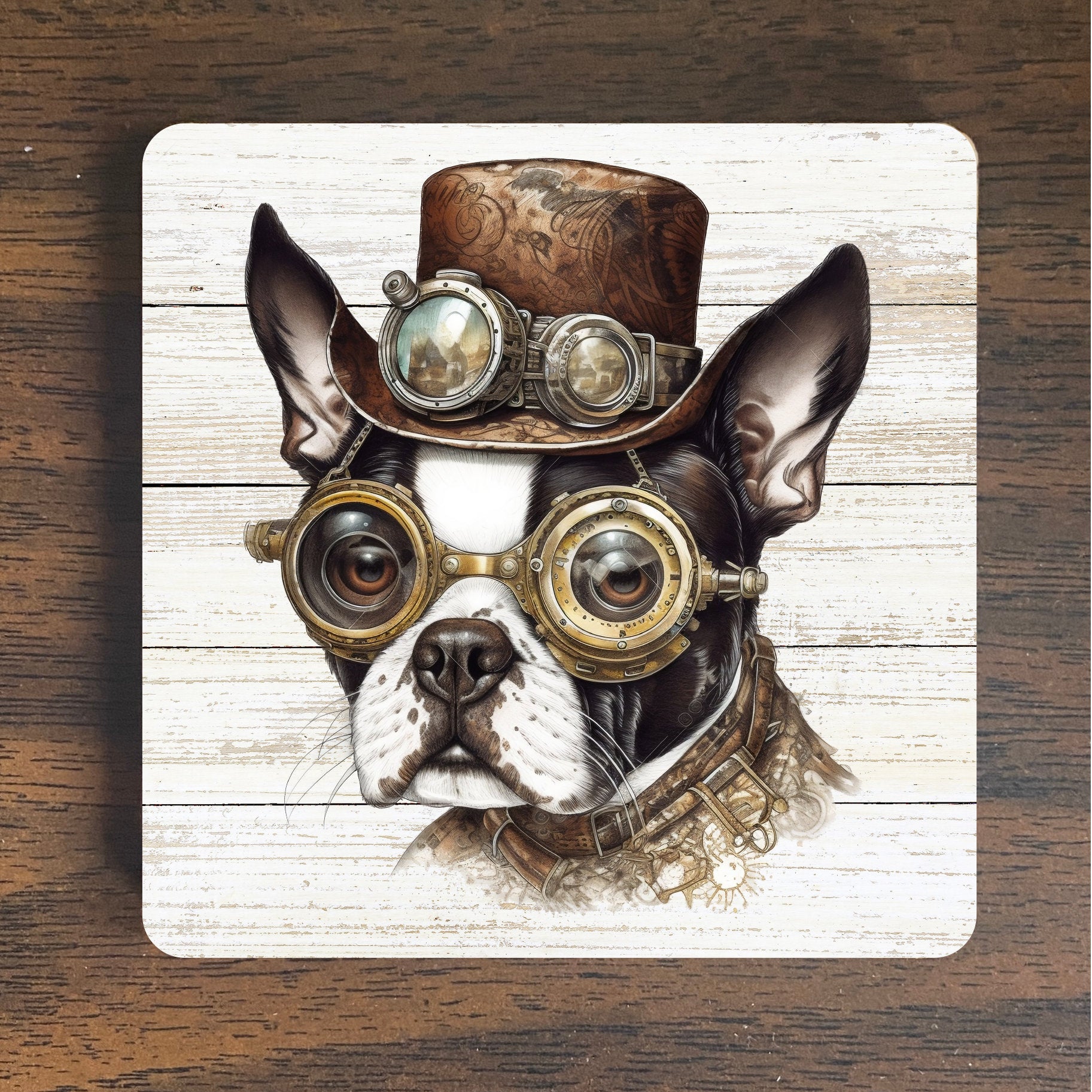 Steampunk Terrier Timekeeper Magnet - Whimsical Boston Terrier Magnet - Boston Terrier Magnet - Boston Terrier  Steampunk Magnet