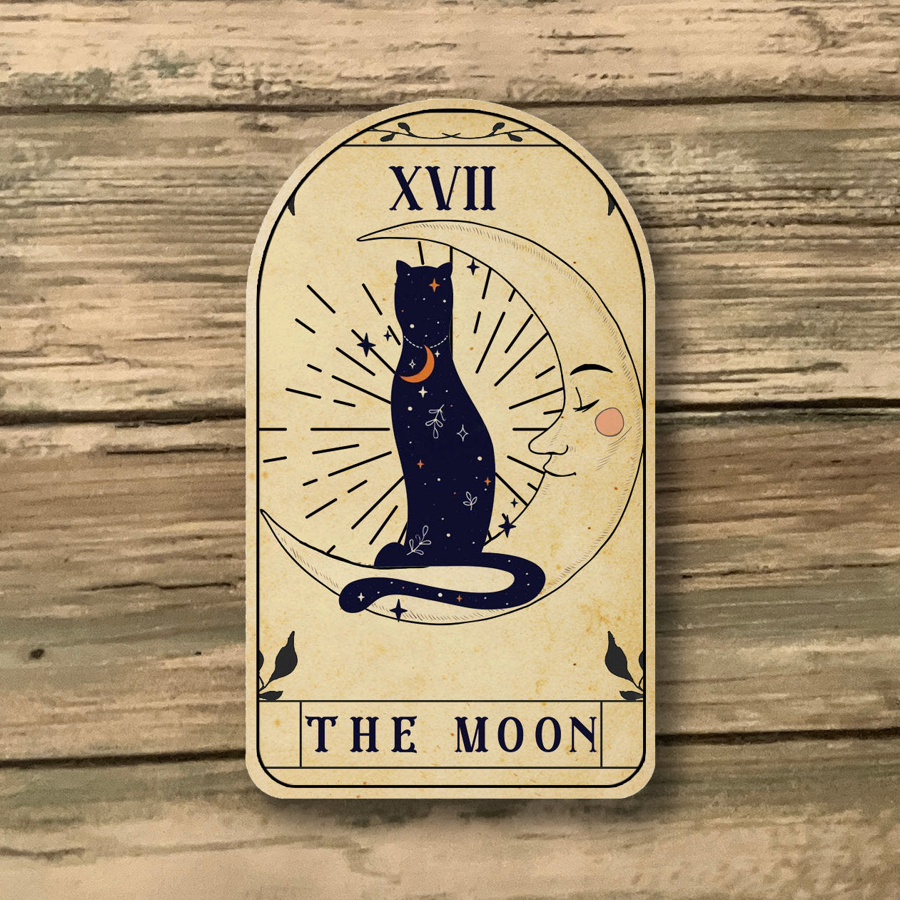 Handcrafted Moon Tarot Card Magnet - Nature-inspired Decor - Magnetic Fridge Decoration - Symbolic Cat Decor
