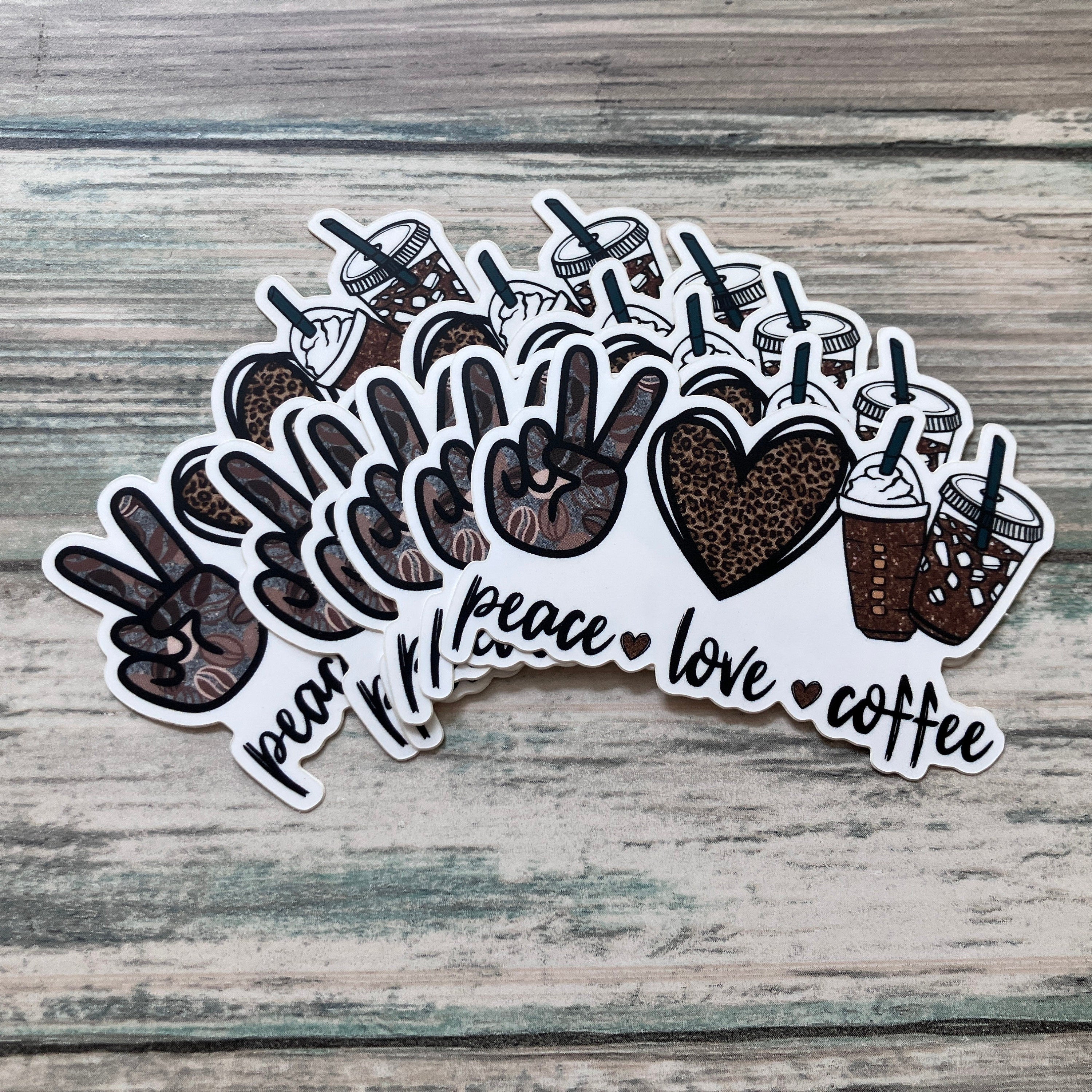 Peace Love & Coffee Sticker - Vinyl Sticker - Coffee Sticker - Love Sticker - Peace Sticker - Water Bottle Sticker - Laptop Sticker