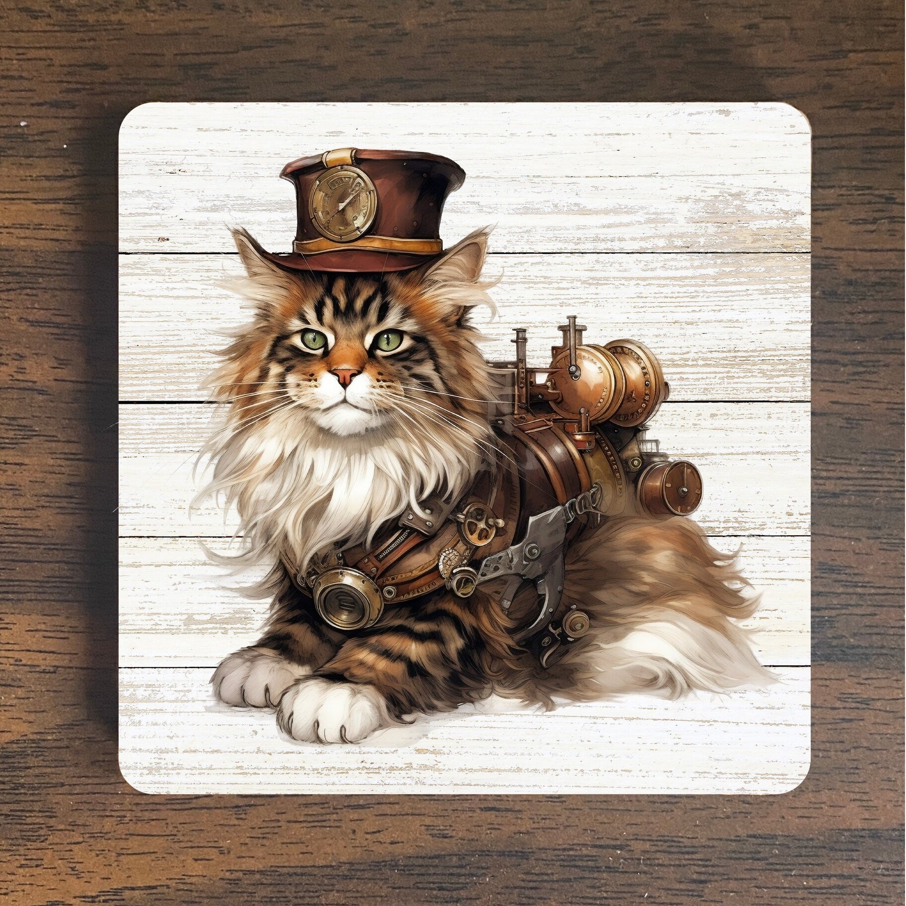 Steampunk Whiskered Wonder Magnet - Enchanting Maine Coon Cat with Industrial Flair - Maine Coone Magnet - Maine Coon Steampunk Magnet